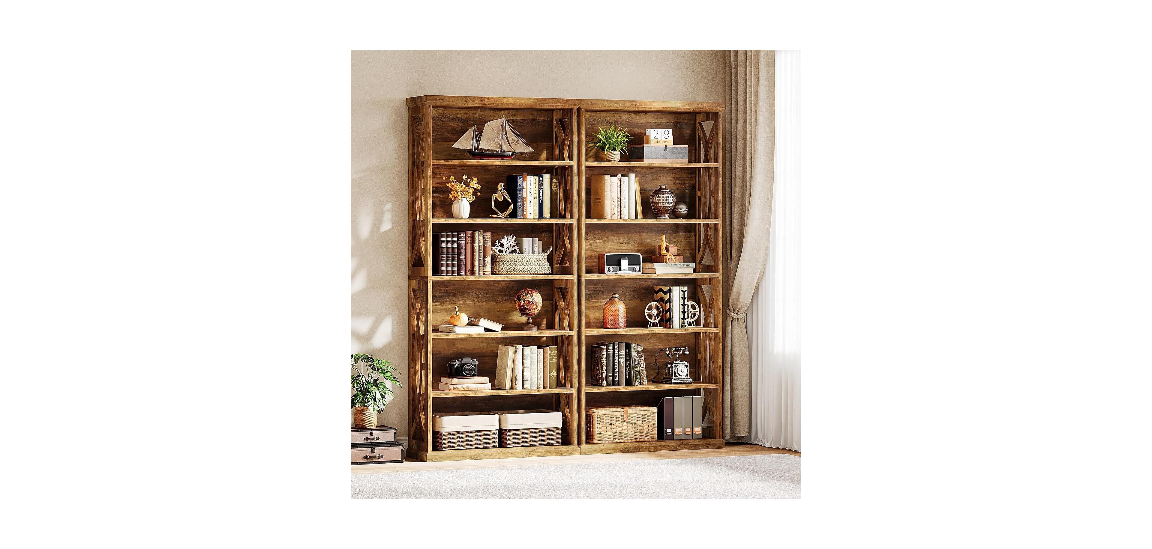 Tribesigns 2 Pieces 71 Inches Tall Bookshelf, 6-Tier Freestanding Bookcase for Living Room, Anti Tipping Devices Included