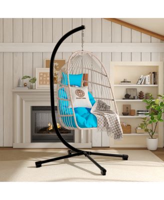 Foldable Hanging Egg Chair with Stand, Cushion and 350 Lbs Capacity