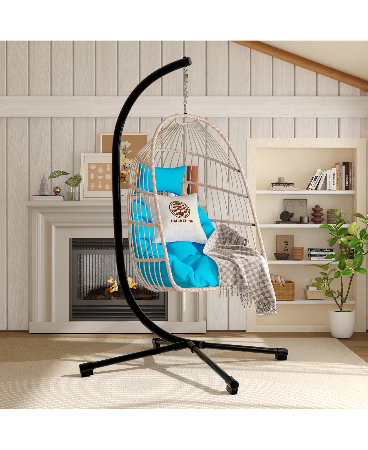 Streamdale Furniture Foldable Hanging Egg Chair with Stand, Cushion and 350 Lbs Capacity