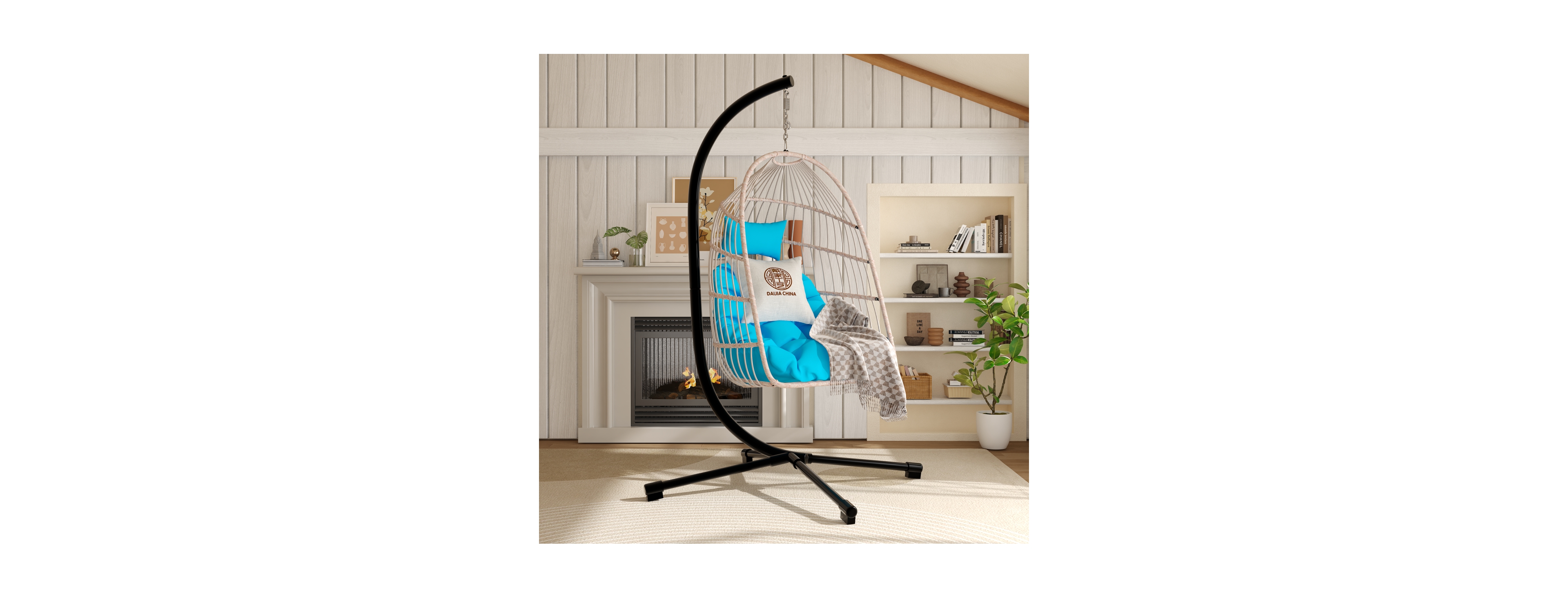 Streamdale Furniture Foldable Hanging Egg Chair with Stand, Cushion and 350 Lbs Capacity