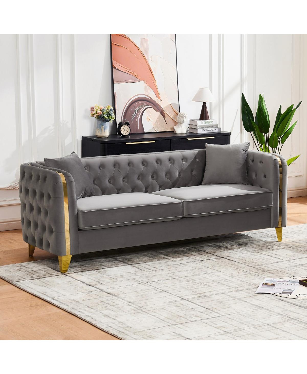 Streamdale Furniture 81" Velvet Chesterfield Sofa with Gold Legs