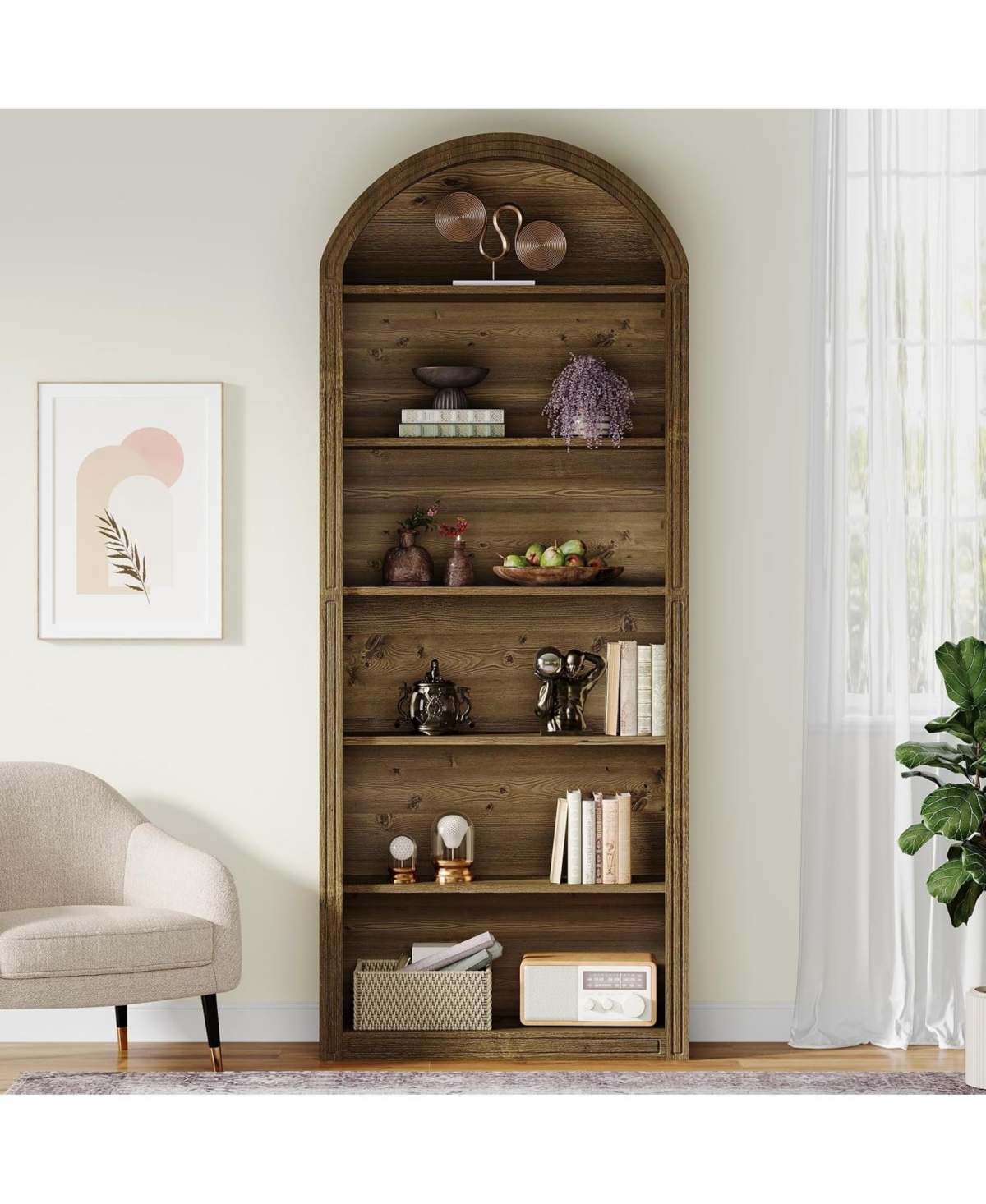 Tribesigns 6-Tier Arched Bookshelf with Open Shelves