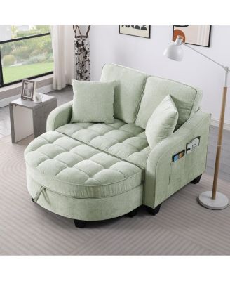  Cyan 2-Seater Sofa Chaise with Storage Footrest and Pillows