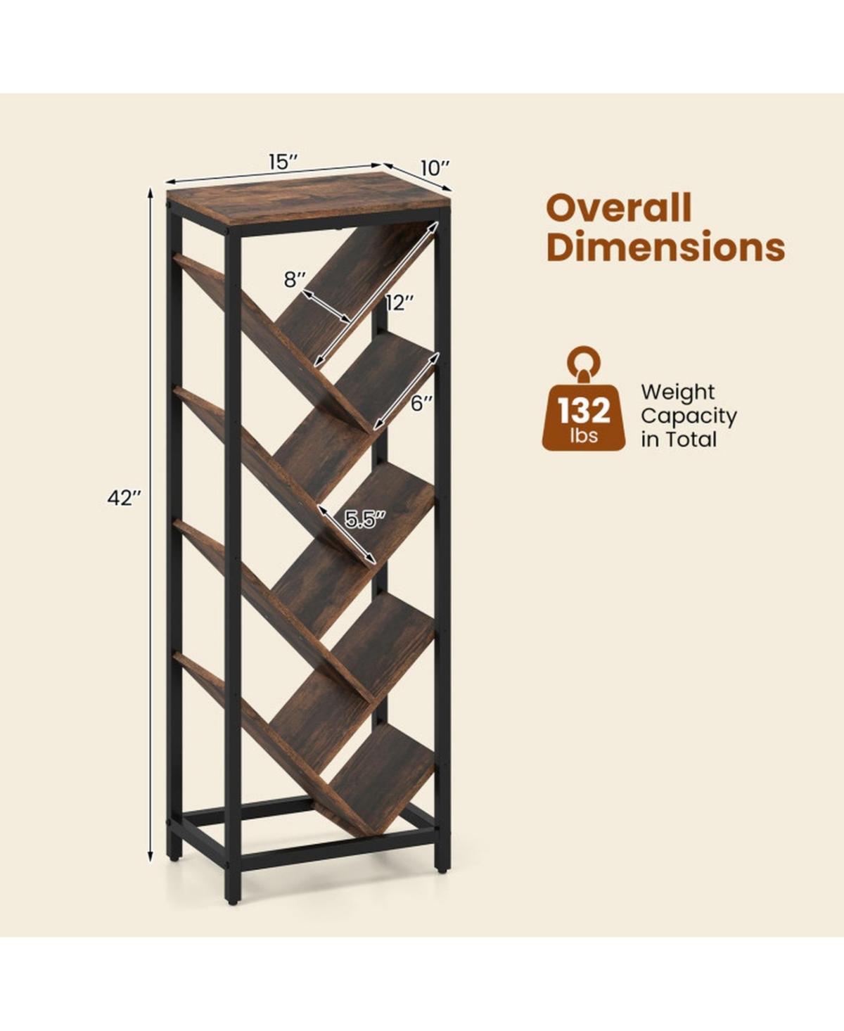 Sugift 9-Tier Tree-Shaped Bookcase with Metal Frame for Hardcover Books