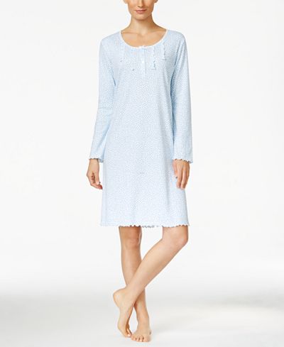 Miss Elaine Ruffle-Edged Printed Knit Nightgown