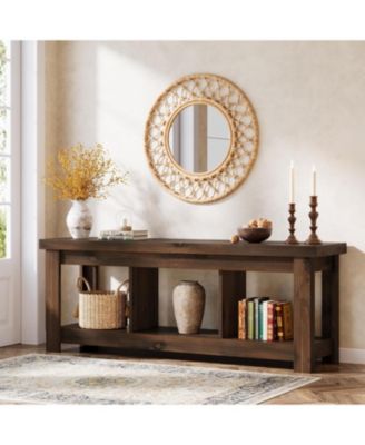 63" Solid Wood Console Table with Storage
