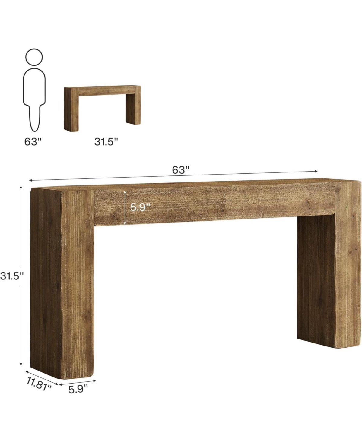 Tribesigns 63" Solid Wood Console Table, Farmhouse
