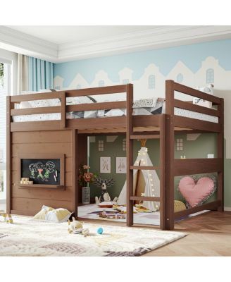  Full Size Loft Bed with Slide, Chalkboard and Bookshelf