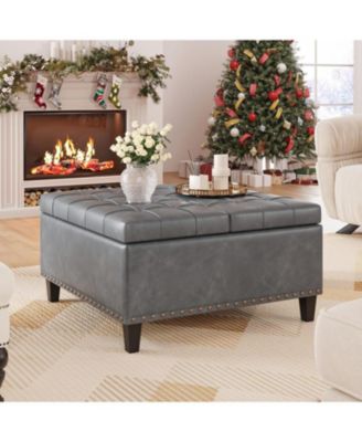 31.5" Square PU Storage Ottoman Coffee Table with Lift Top, Tufted Upholstered Footrest Bench, 300 lbs Capacity