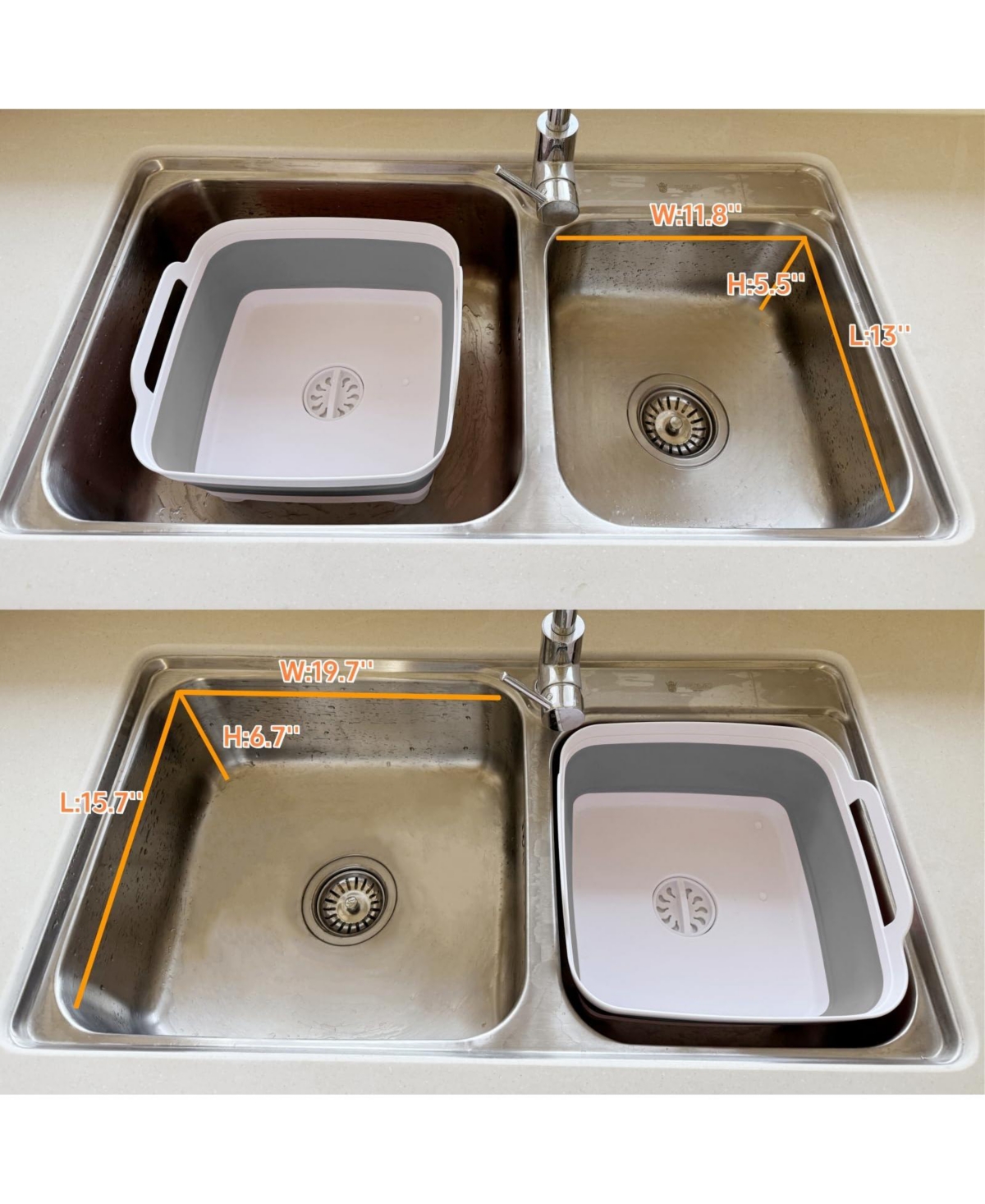 Piscifun Collapsible Wash Basin With Drain Plug Foldable Kitchen Sink For Camping Space Saving Dish Tub