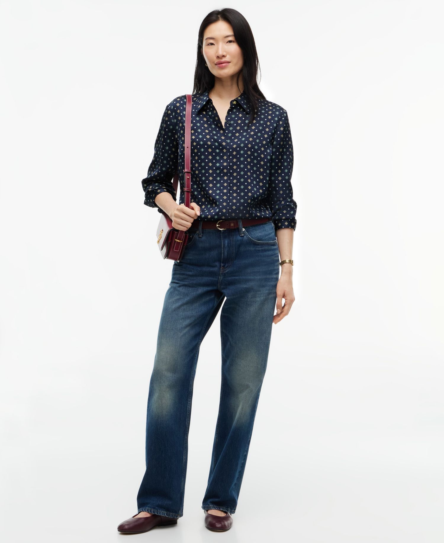 Women's Fluid Floral-Print Long-Sleeve Blouse