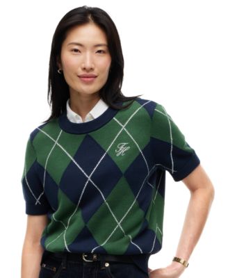 Women's Tartan Argyle Short-Sleeve Sweater