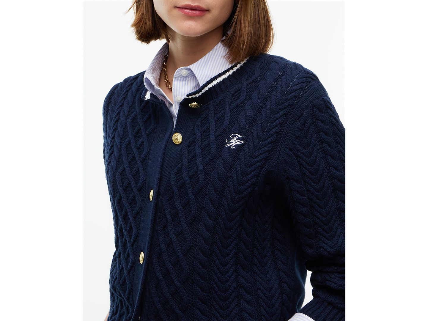 Женский кардиган Tommy Hilfiger Heritage Cable Long-Sleeve Cardigan, цвет: Тёмный синий — фото 3