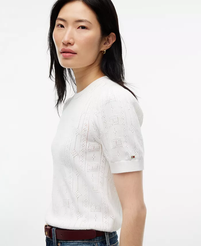 Women's Pointelle Puff-Sleeve Sweater - thumbnail 7