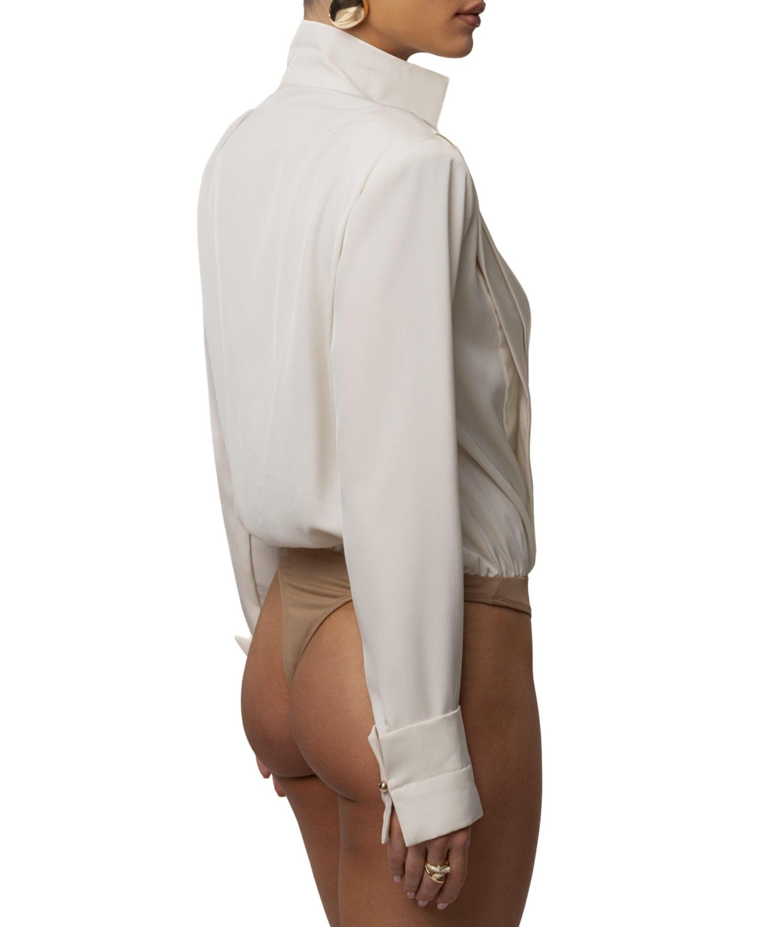 Women's Visionary Pleated Deep-Plunge Long-Sleeve Bodysuit