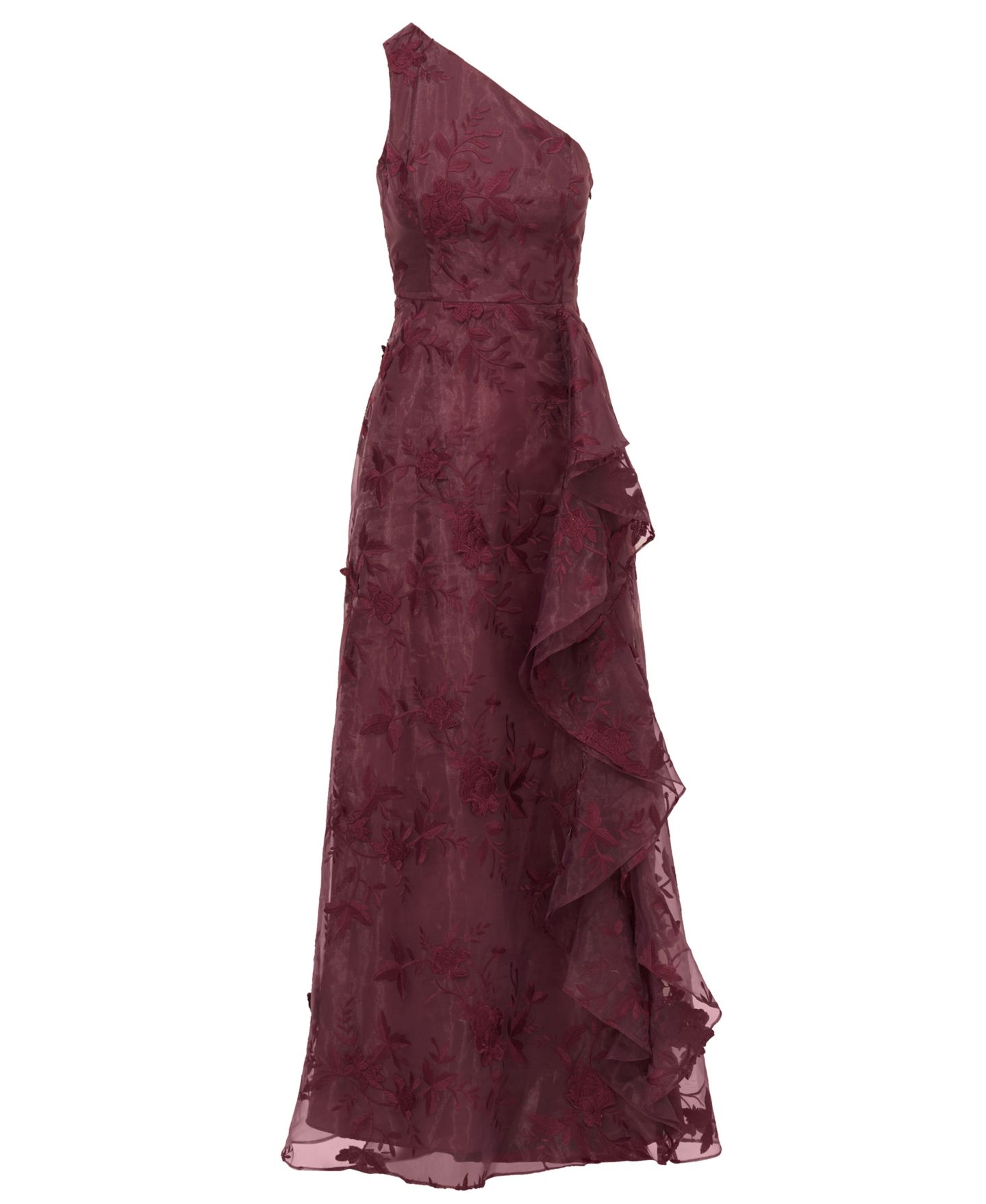 Женские платья Adrianna Papell Petite One-Shoulder Floral-Embroidered Ruffle Gown, цвет: Изюмный — фото 6