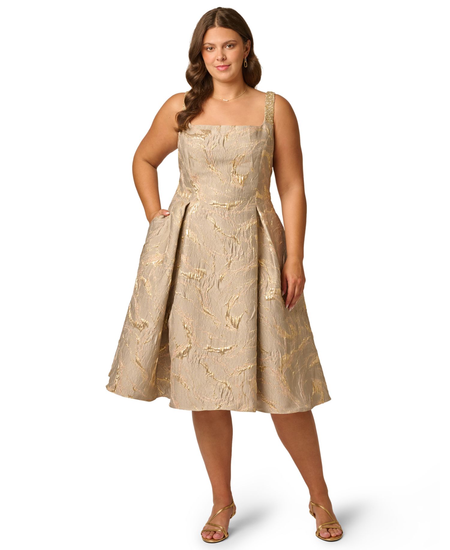 Plus Size Metallic Jacquard Fit & Flare Midi Dress