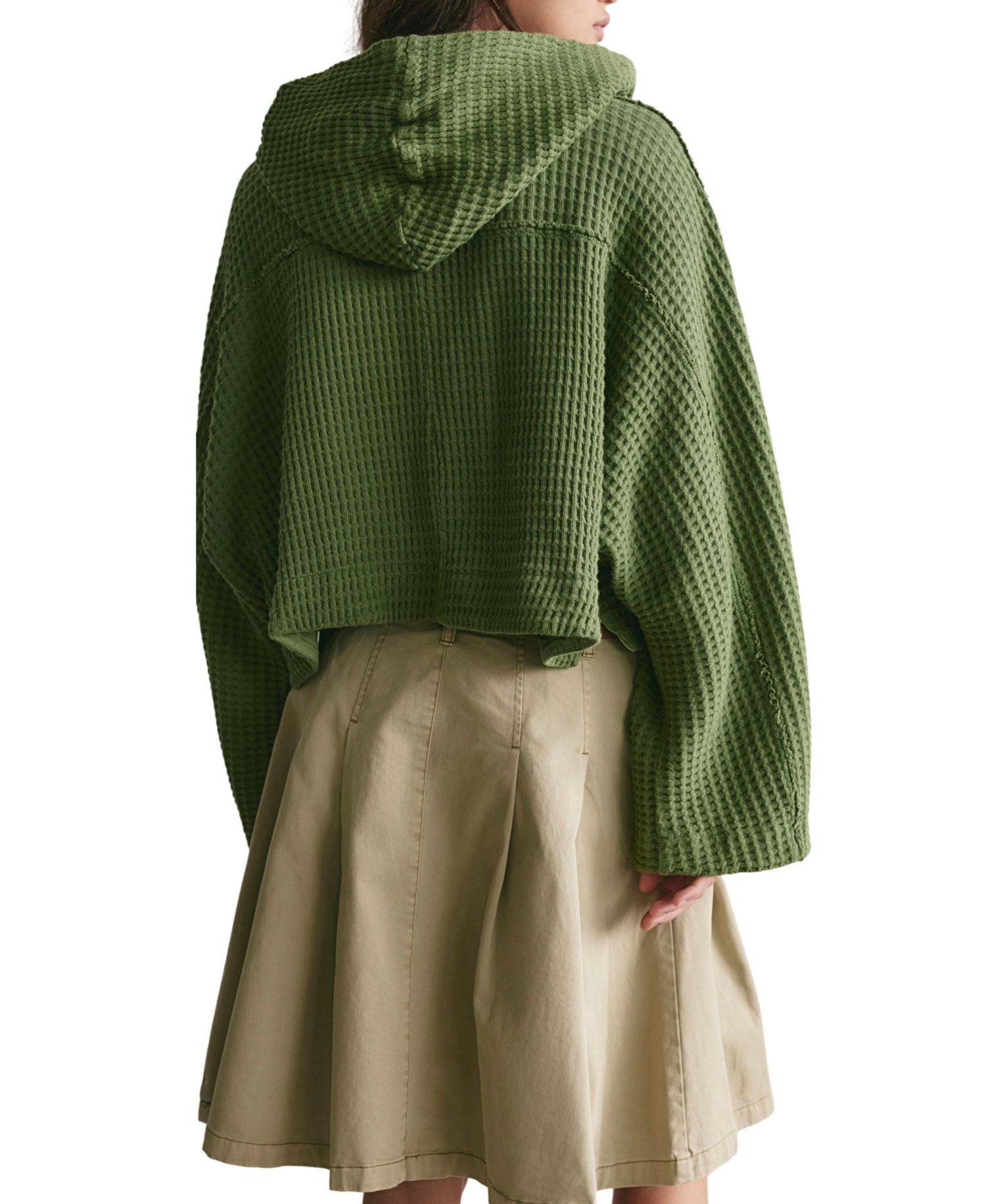 Women's Lolli Swing Cropped Waffle-Knit Hooded Cardigan