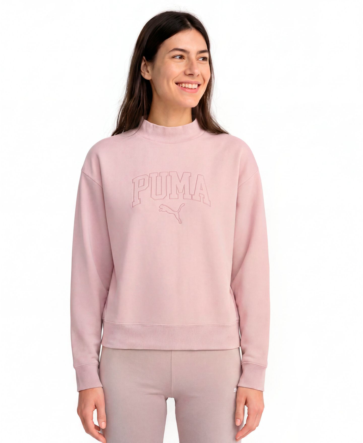 Женский свитшот Puma Ess Relaxed Mock Neck Crew, цвет: Розовый — фото 1