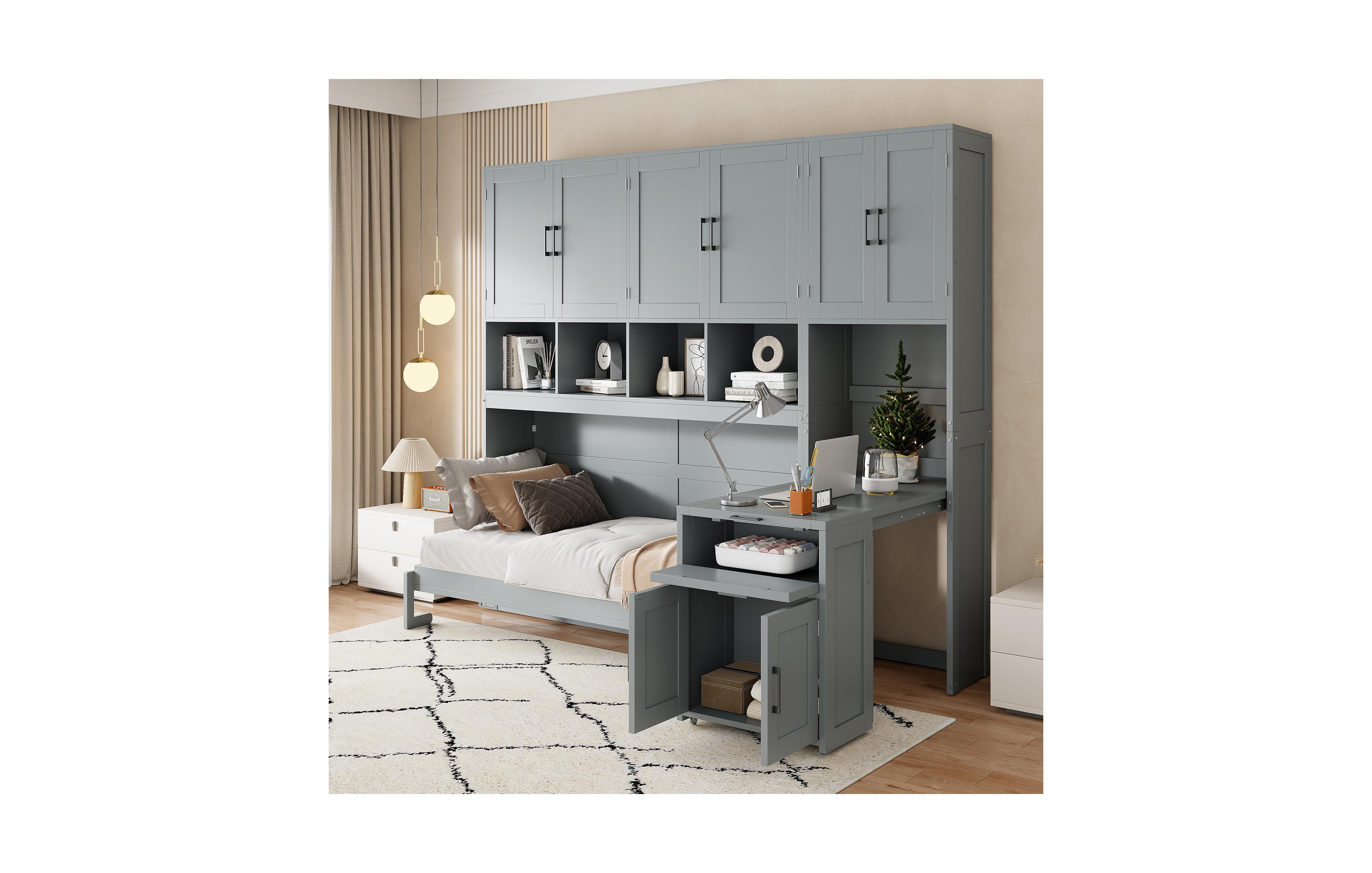 Clihome Twin Size Murphy Bed Wall Bed with Closet