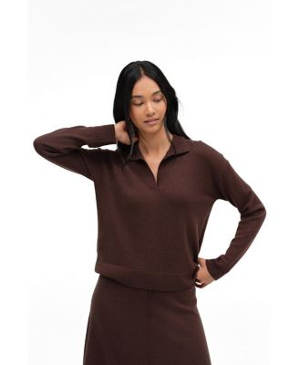 Women's Collared V-Neck Relaxed-Fit Wool-Cashmere Sweater