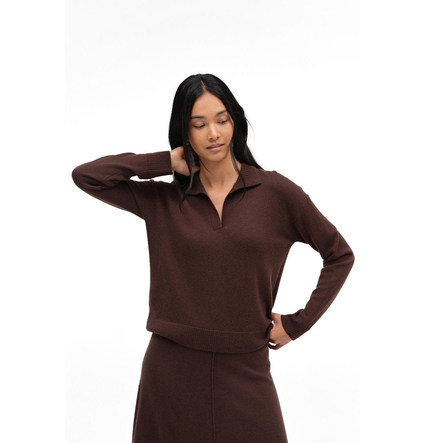 Женский свитер Chinti & Parker Collared V-Neck Relaxed-Fit Wool-Cashmere, цвет: Коричневый — фото 1