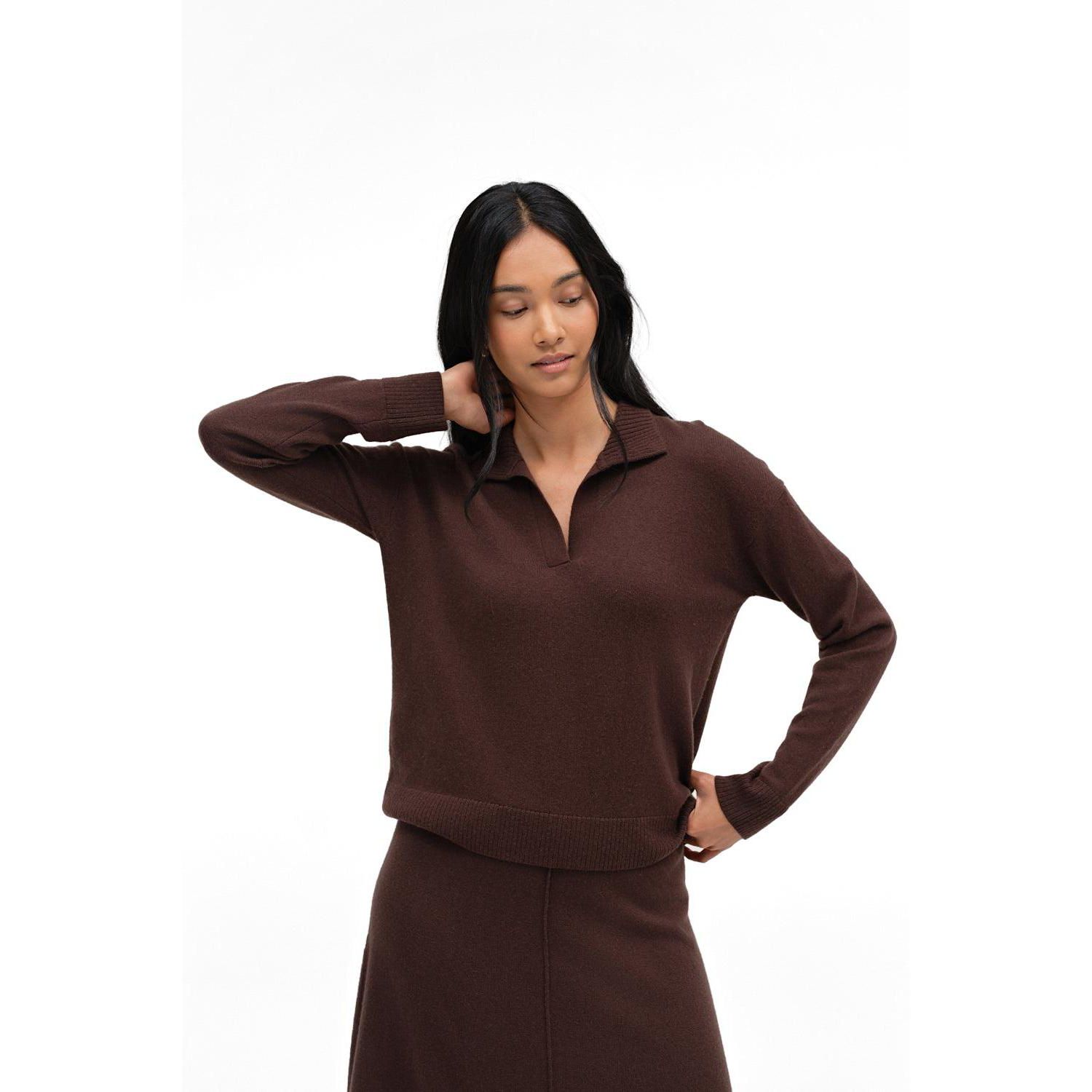 Women's Collared V-Neck Relaxed-Fit Wool-Cashmere Sweater