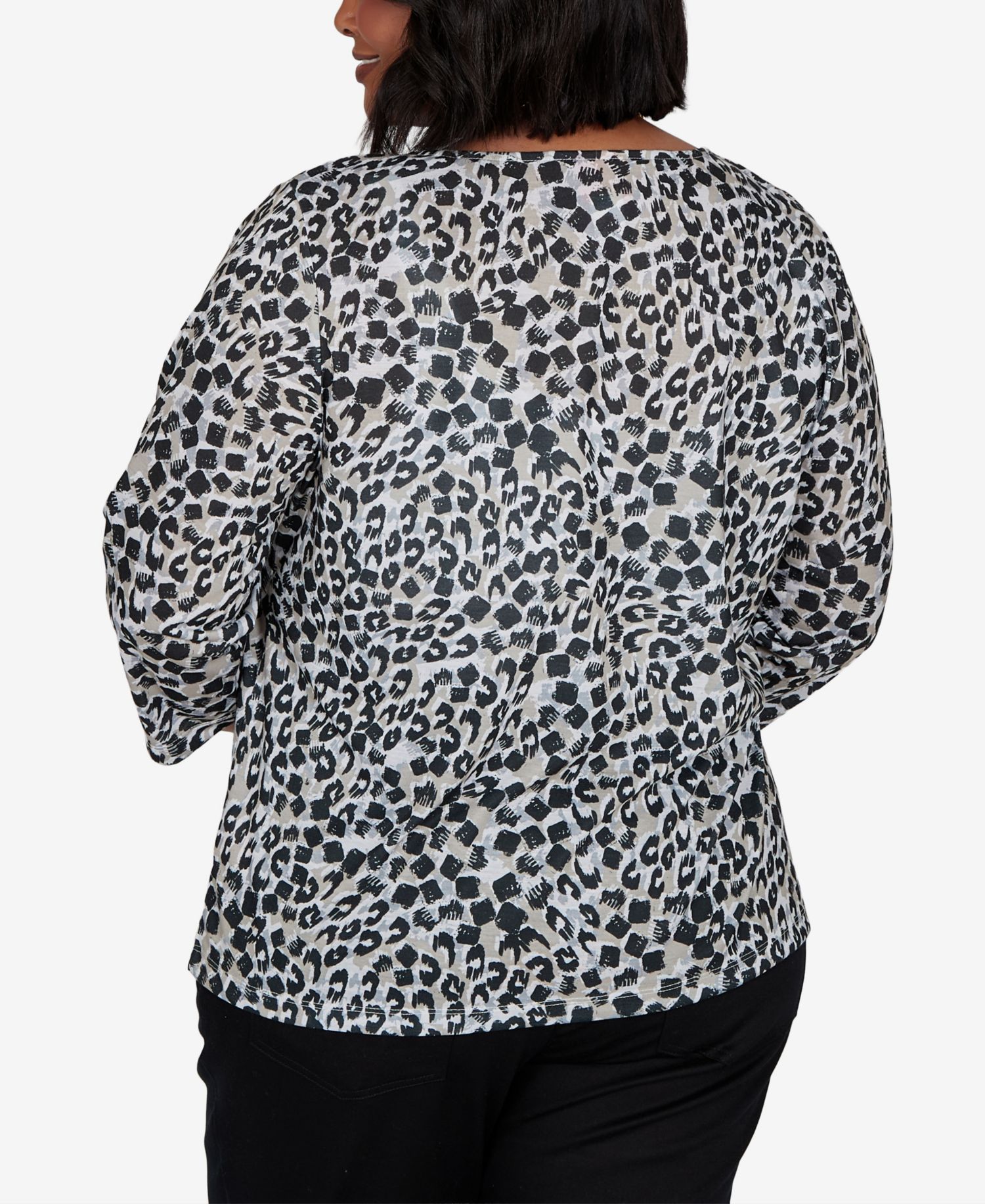 Plus Size Animal-Print 3/4-Sleeve Blouse