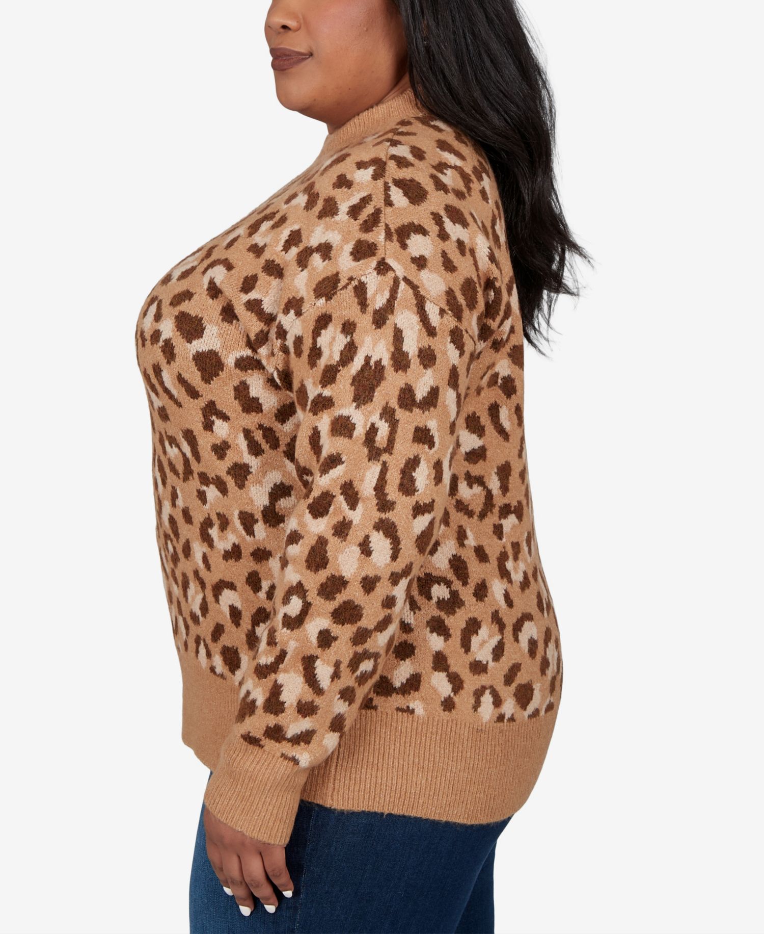 Plus Size Leopard Spots Animal-Print Long-Sleeve Pullover