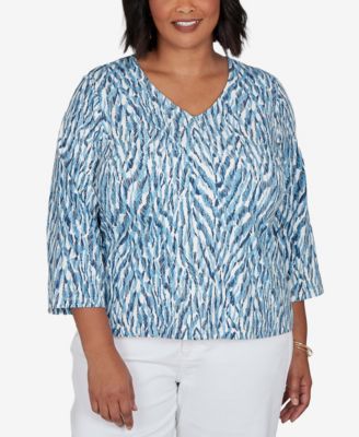 HEART OF PLAM Plus Size Animal Print V-Neck Cotton-Blend Blouse