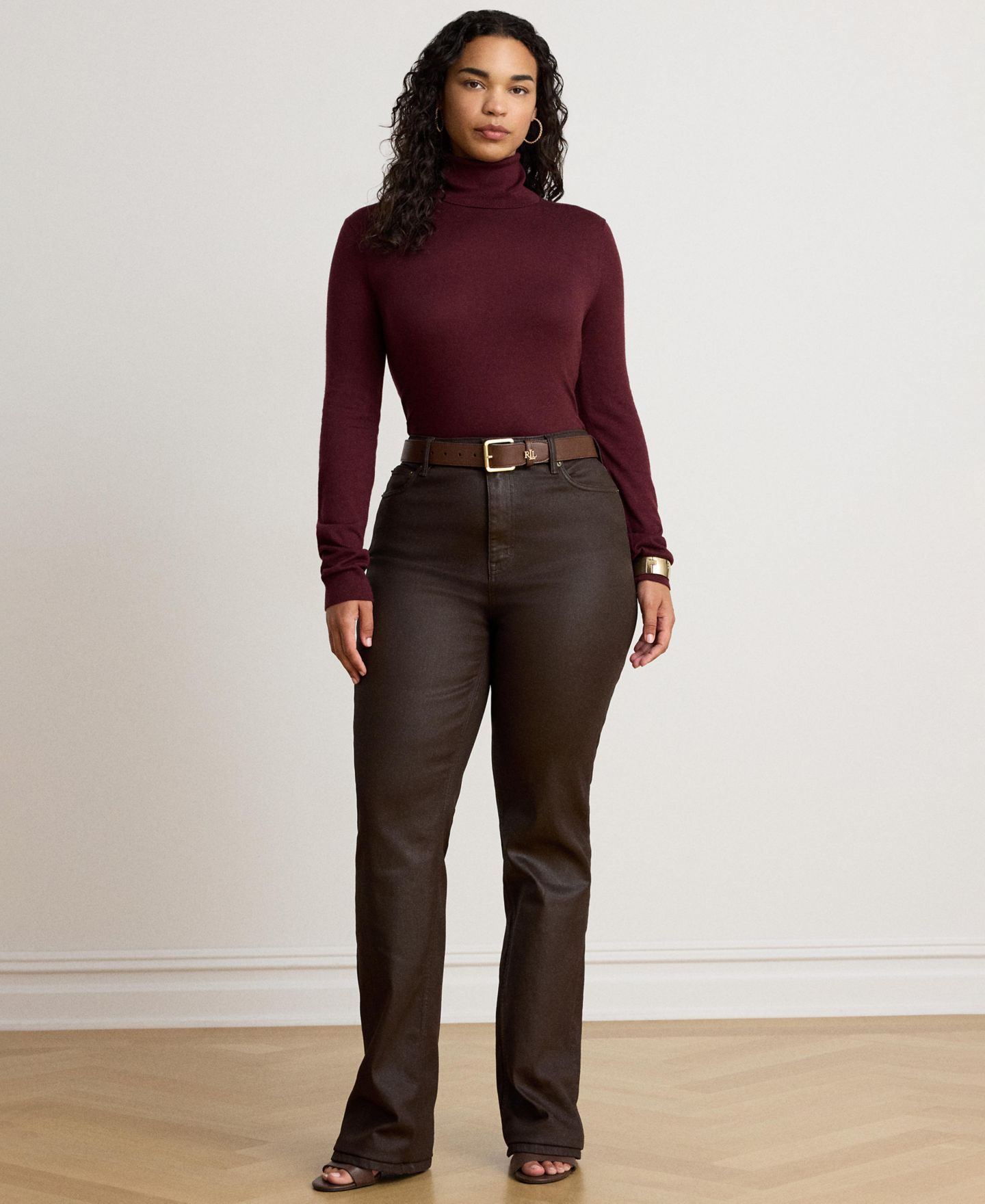 Женские джинсы Lauren Ralph Lauren High-Rise Bootcut Coated, цвет: Коричневый — фото 4