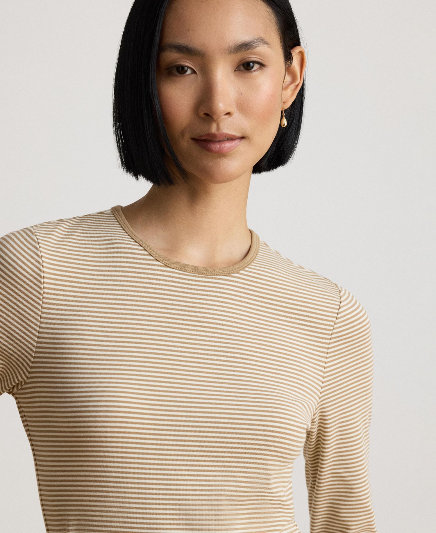 Women's Striped Long-Sleeve Rib-Knit T-Shirt