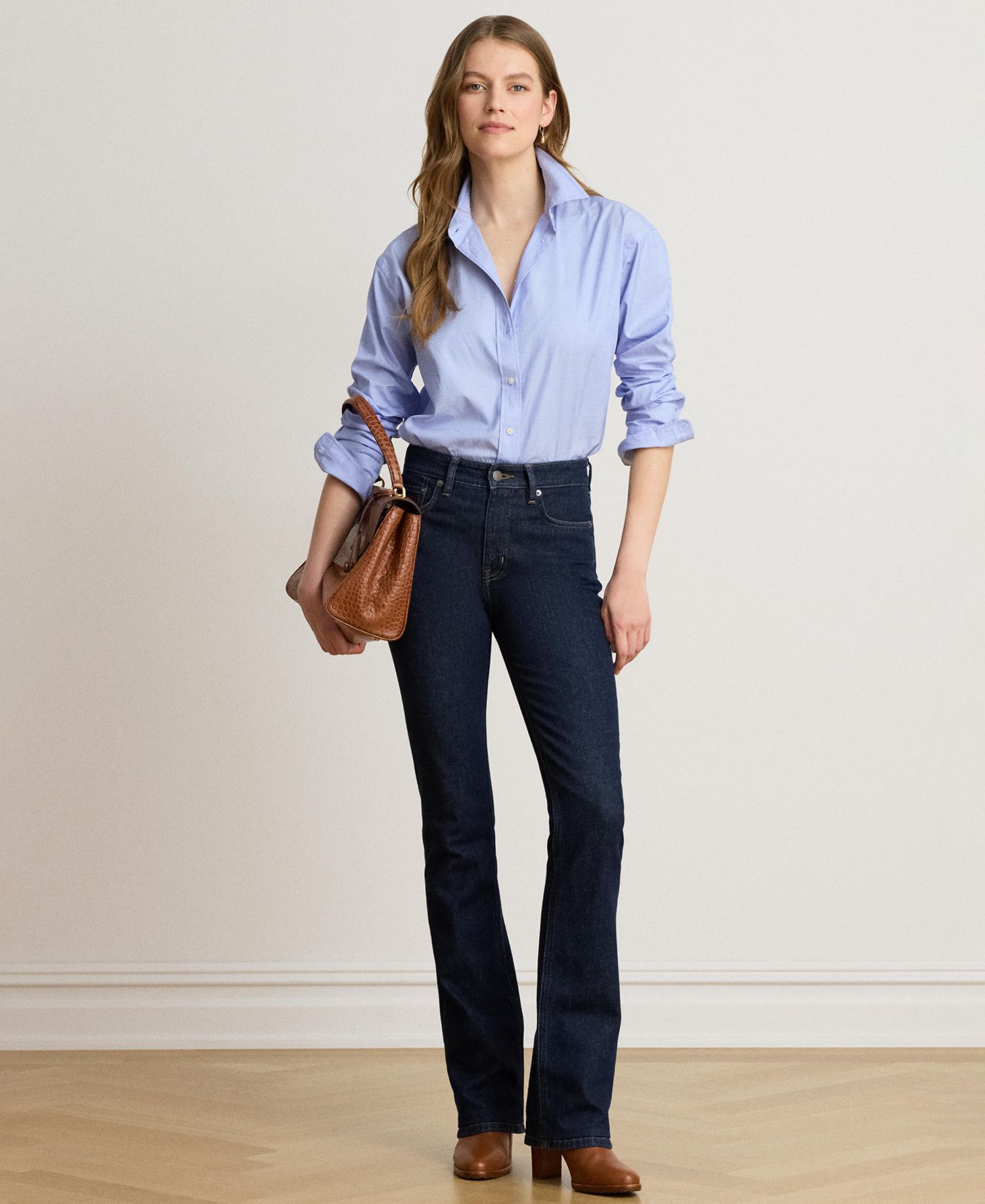 Women's Relaxed-Fit End-on-End Cotton Long-Sleeve Button-Up Shirt