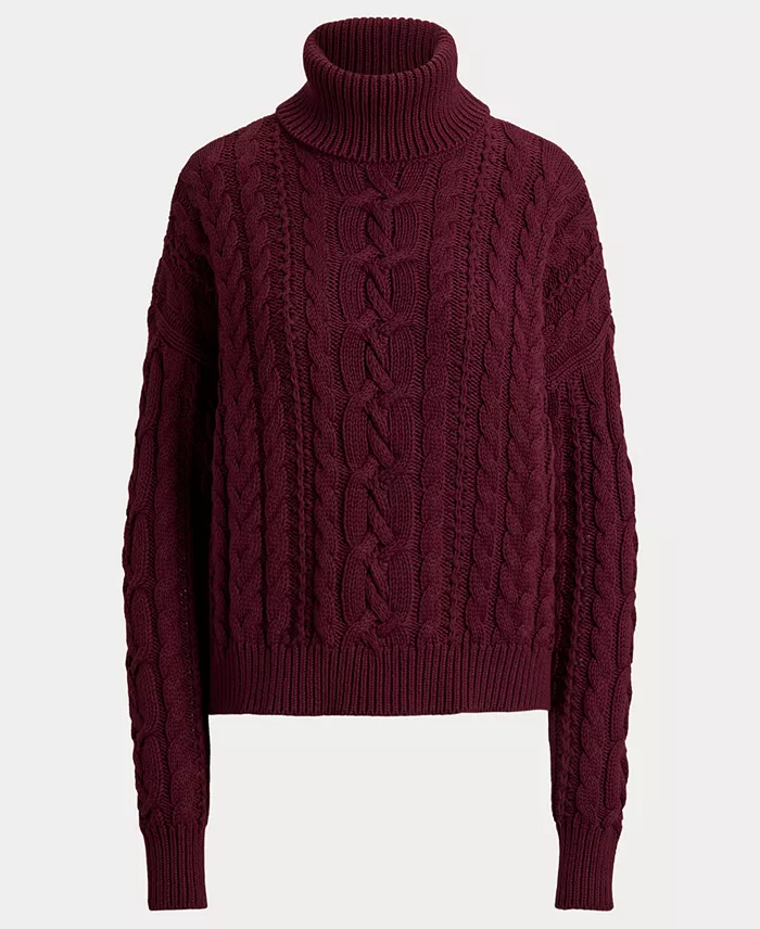 Women's Cable-Knit Cotton Turtleneck Sweater - thumbnail 6