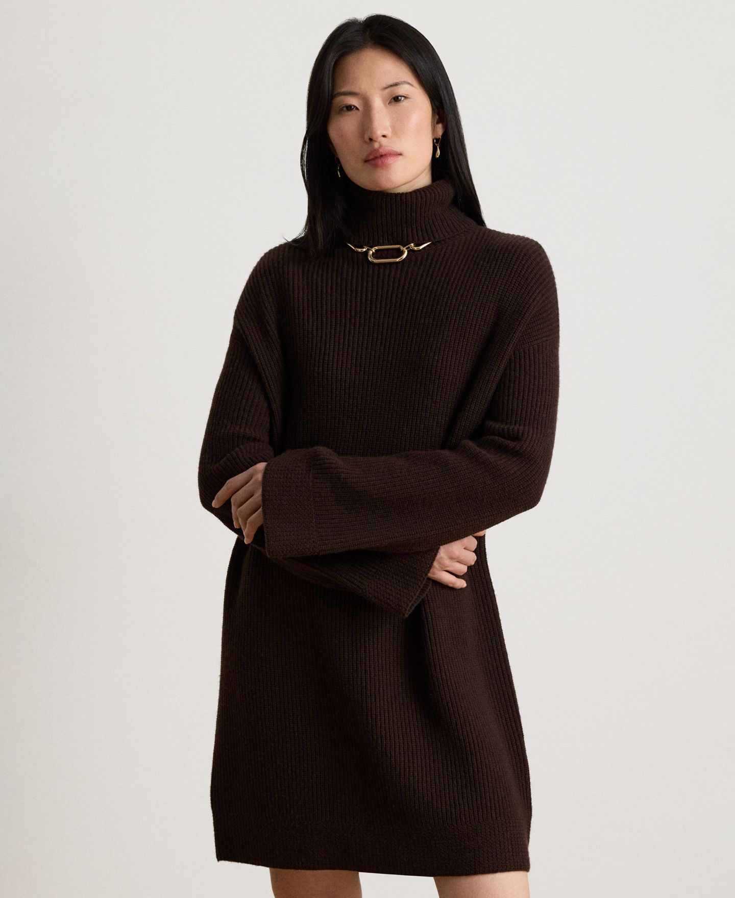 Женское платье Lauren Ralph Lauren Areena Wool-Cashmere Turtleneck Cocoon Sweater Dress, цвет: Коричневый — фото 3