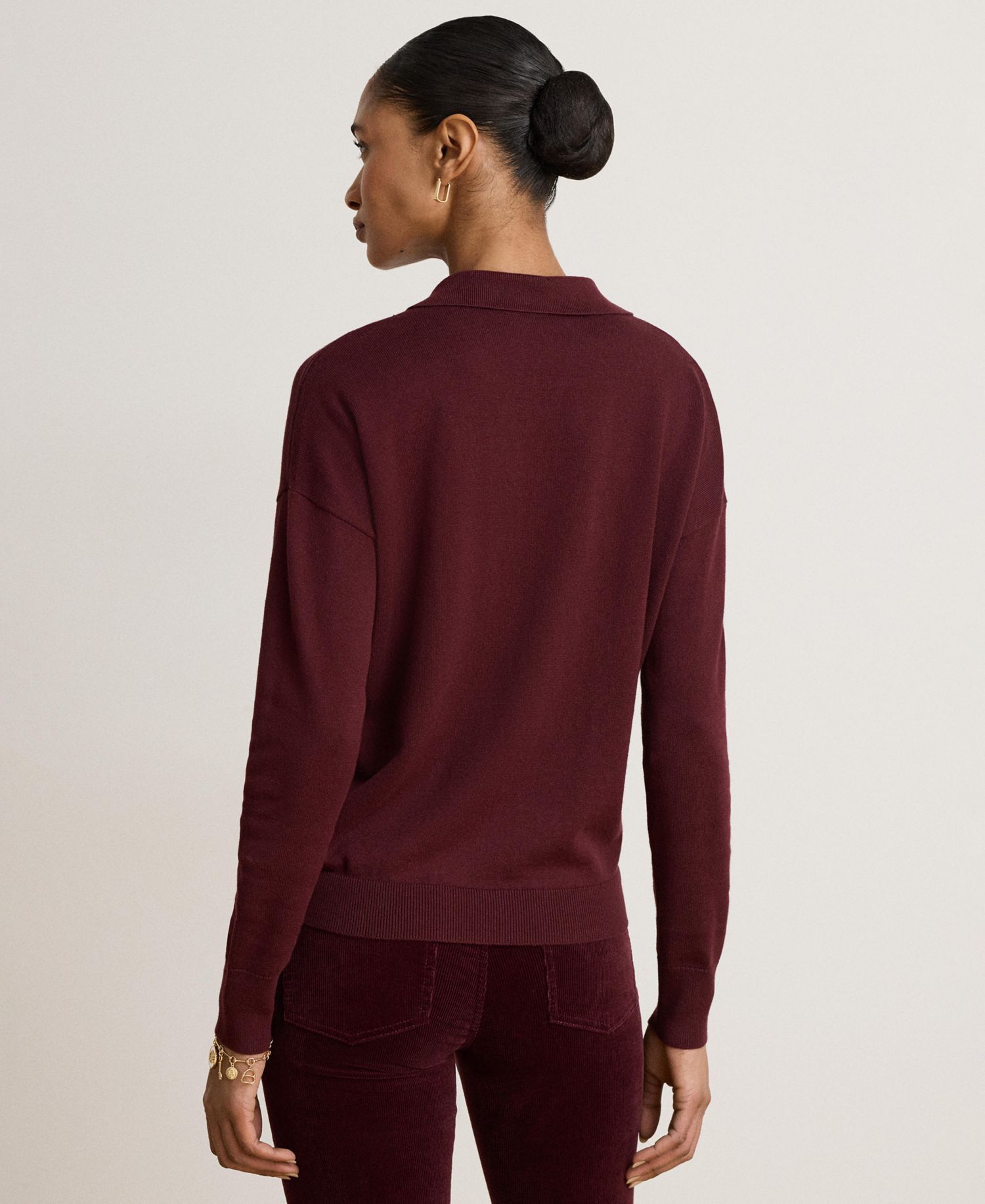 Women's Polo V-Neck Long-Sleeve Sweater