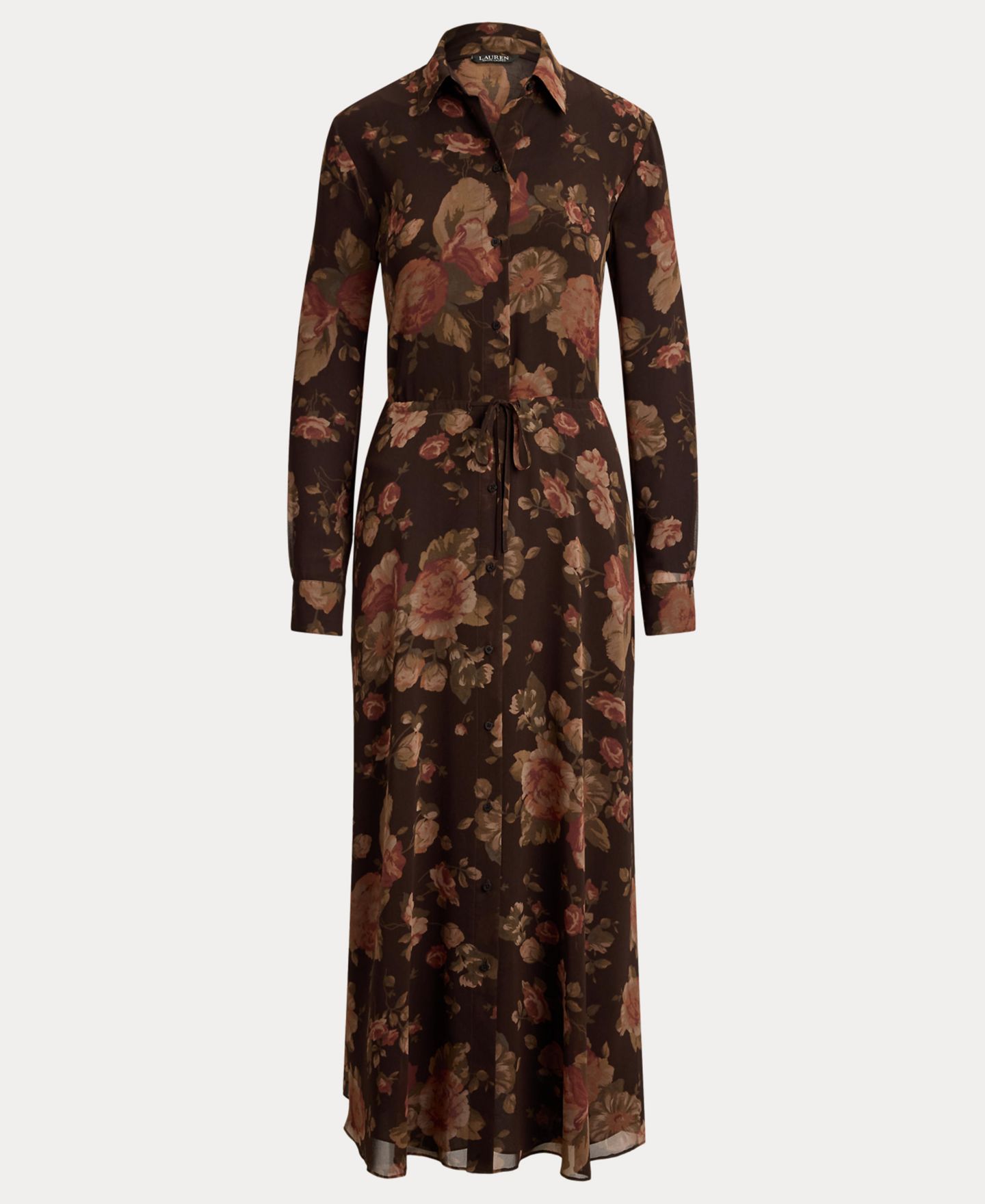 Женское платье Lauren Ralph Lauren Floral-Print Chiffon Shirtdress, цвет: Коричневый разноцветный — фото 7