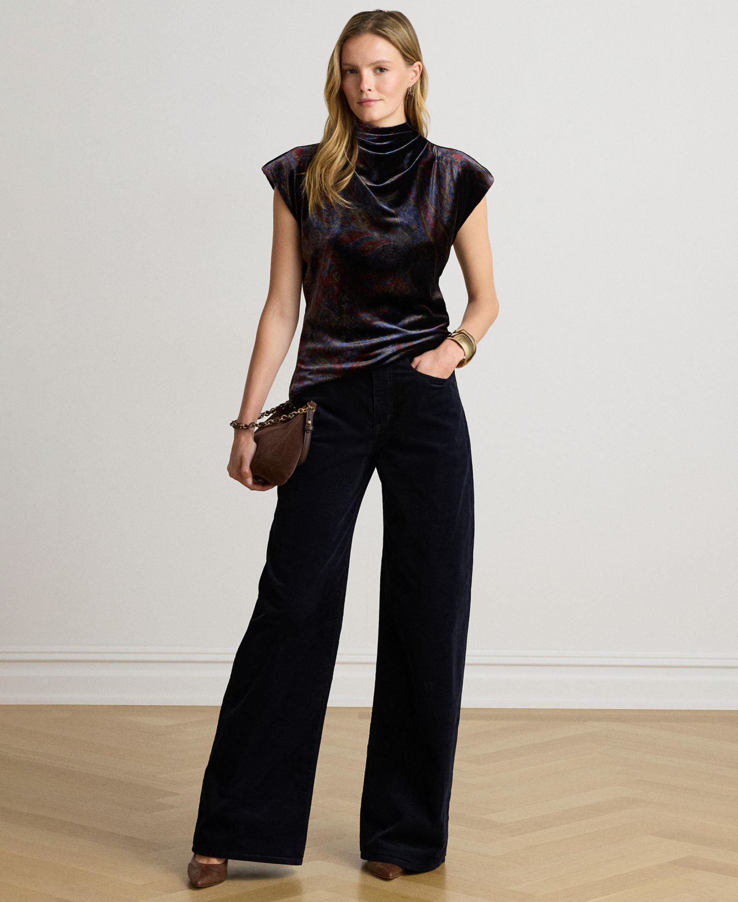 Women's Paisley-Print Velvet Mockneck Blouse