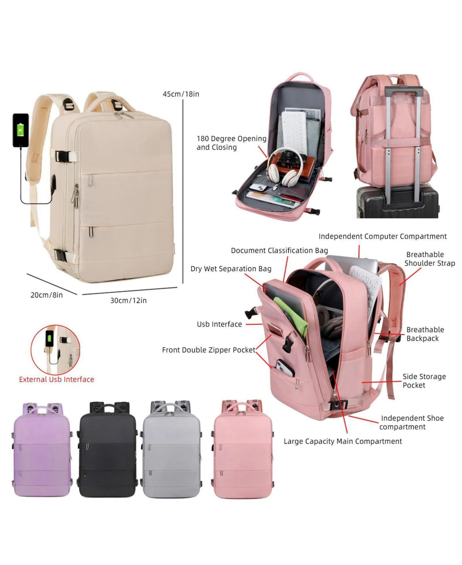 Laptop Backpack,Business Travel Laptops Backpack with USB Charging Port,Water Resistant College Computer Bag for Women and Men