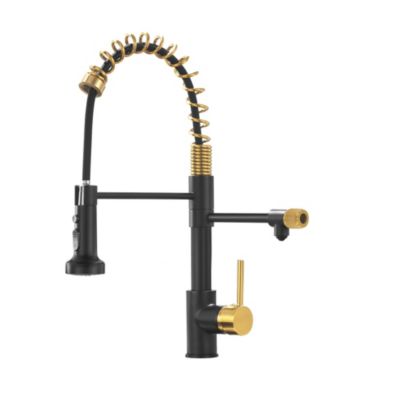 Pull-Down Brass Kitchen Faucet with Drinking Water Spout, Dual Outlet, High Arc Spring Design