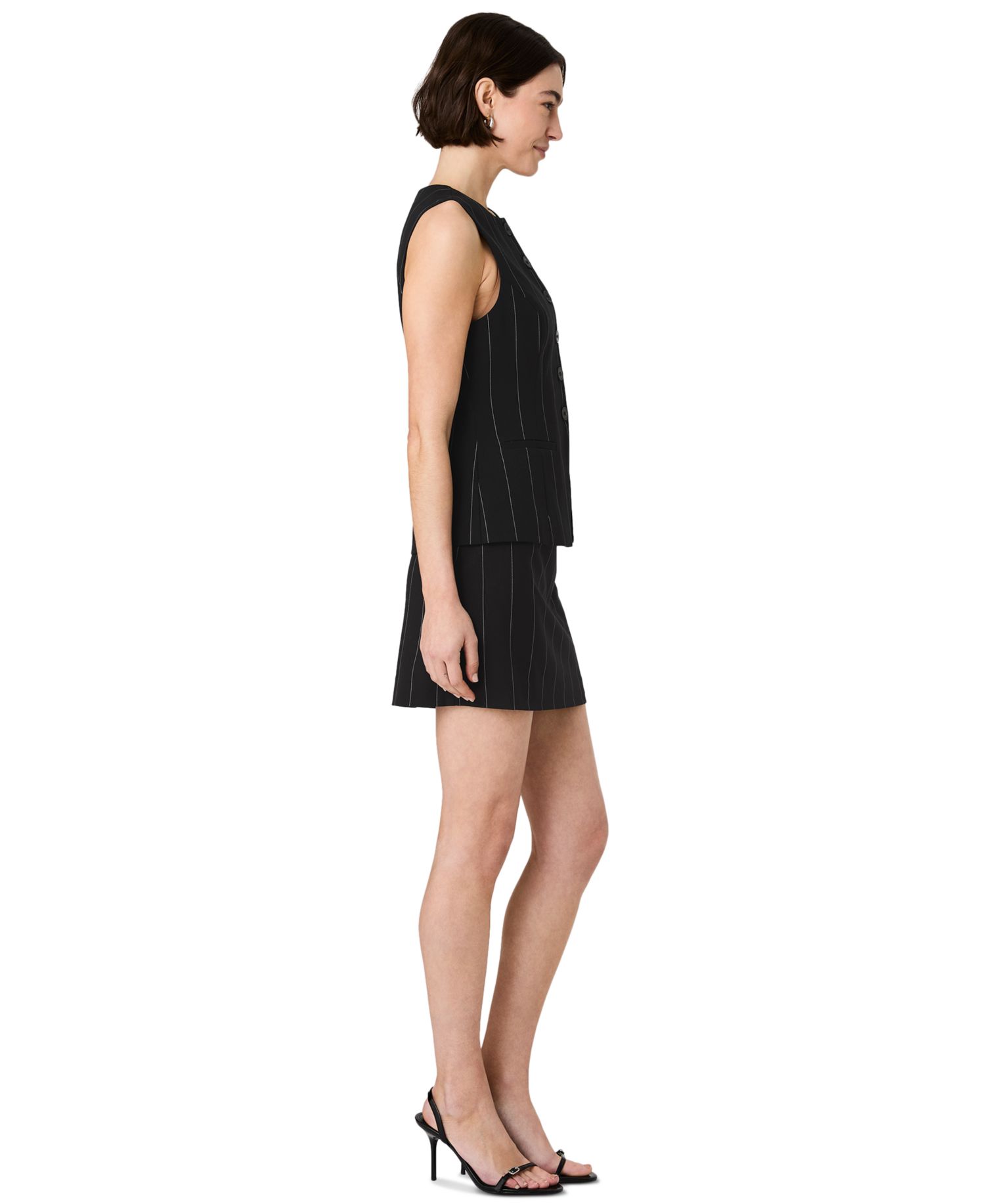 Women's Wide Pinstripe Suiting Sleeveless Peplum Top