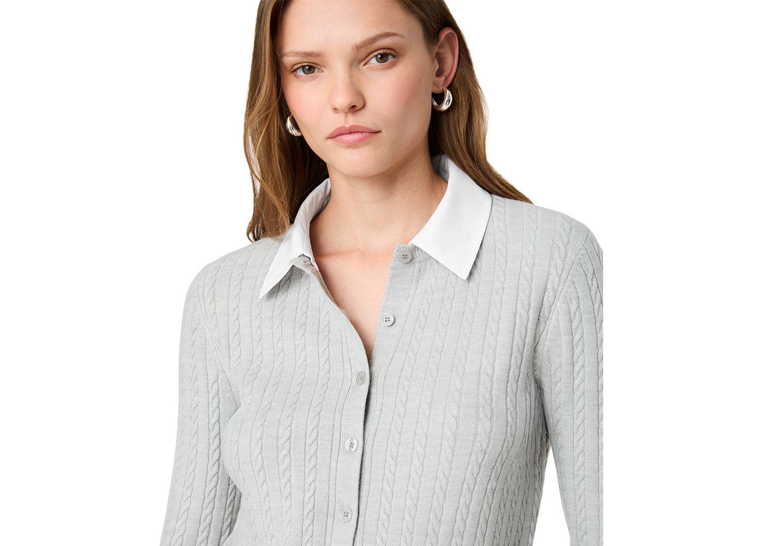 Women's Cable-Knit Collared Cardigan Sweater