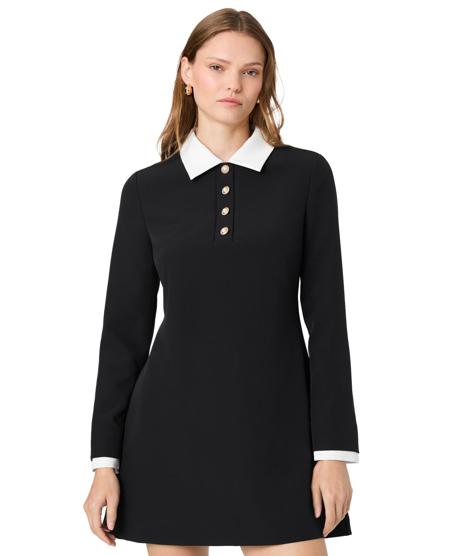 Women's Echo Crepe Half Placket Long-Sleeve Mini Dress