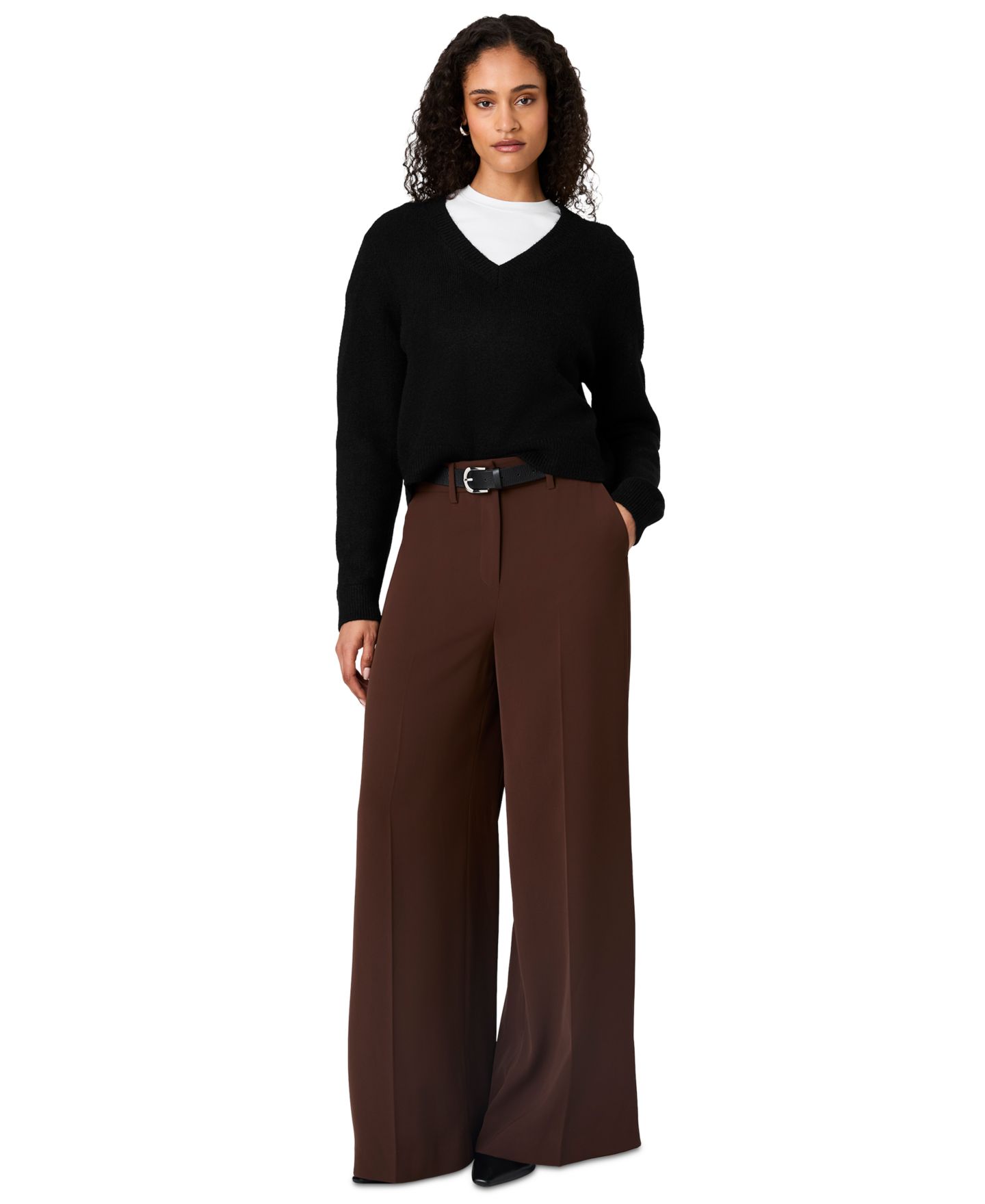 Женский свитер French Connection Suzie Oversized V-Neck Pullover, цвет: Чёрный — фото 2