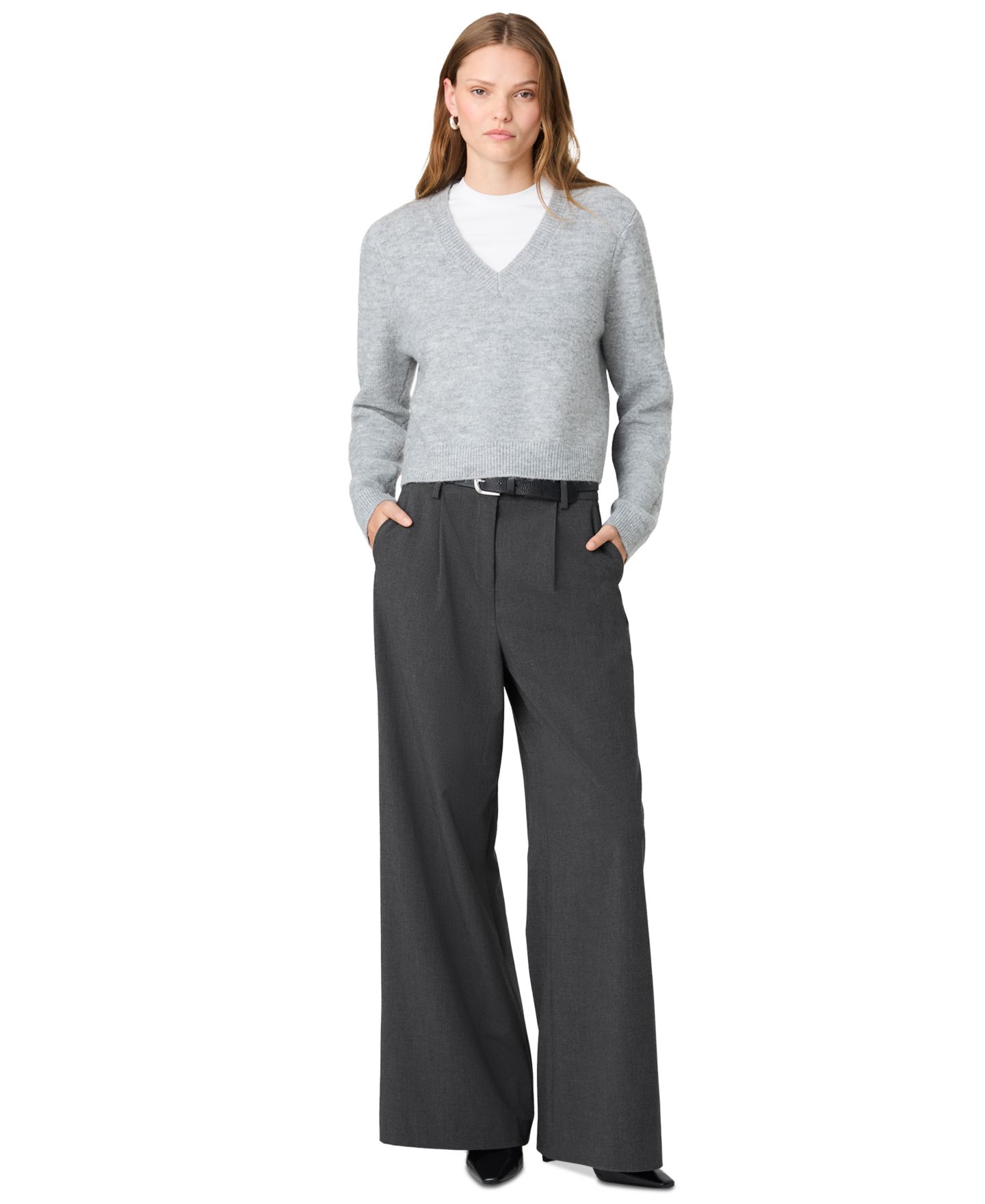 Женские брюки French Connection Tavi Crosshatch Suiting Pleated Wide-Leg Trousers, цвет: Графитовый — фото 2