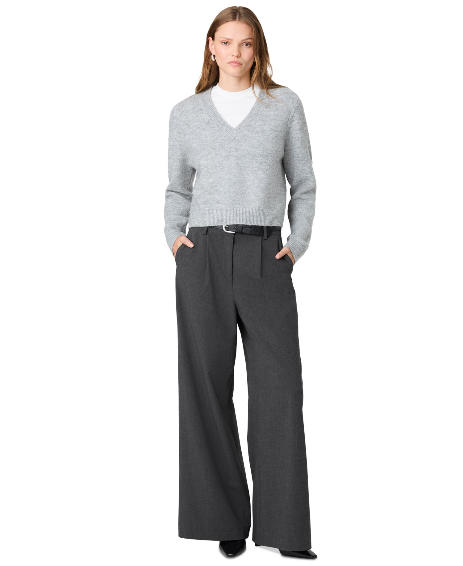 Women's Tavi Crosshatch Suiting Pleated Wide-Leg Trousers