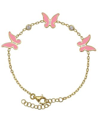 Enamel Butterflies and Cubic Zirconia Bezel Station Chain Link Bracelet in 14K