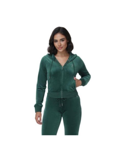 Женское велюровое худи на молнии Juicy Couture Juicy, цвет: Junebug