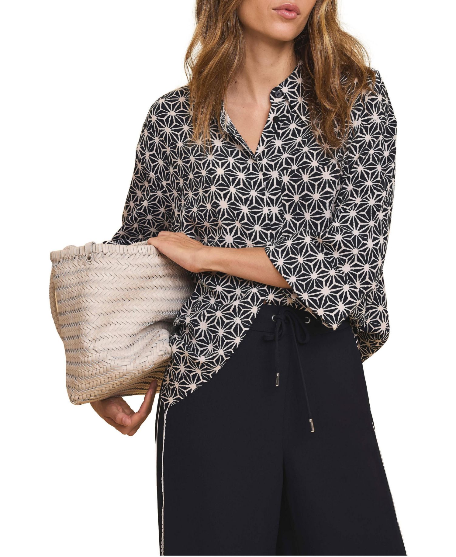 Women's Geometric-Print Resort 3/4-Sleeve Shirt