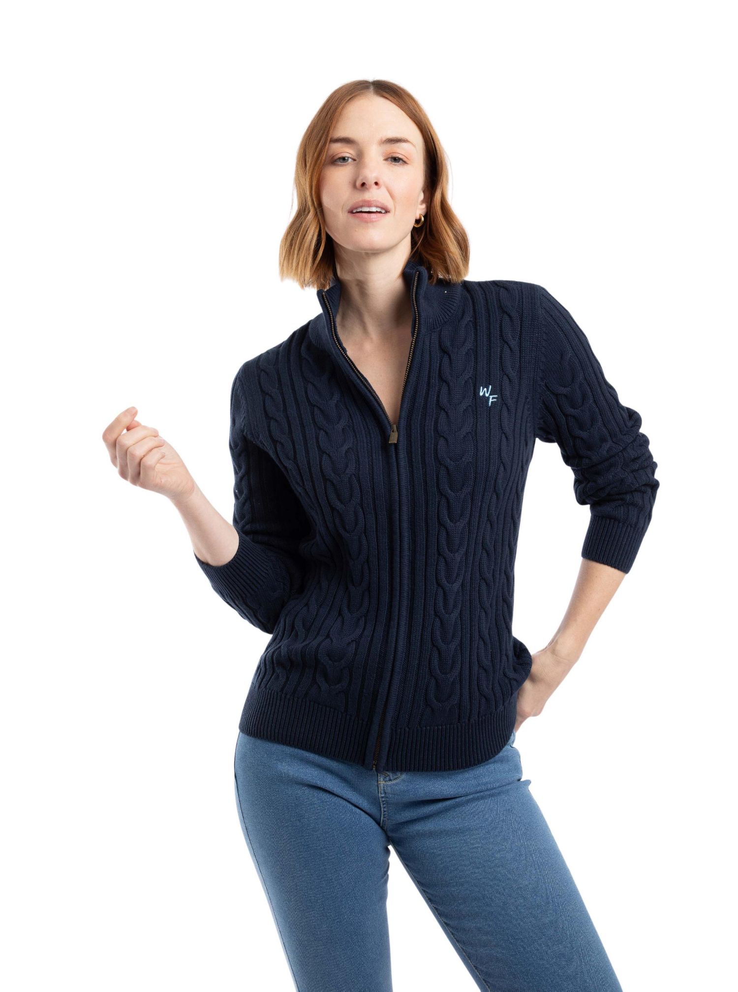Women's Lunenne Cable-Knit Full-Zip Funnel-Neck Cardigan